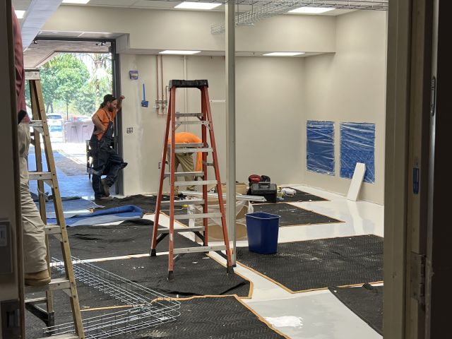 Microscope room during floor installation
