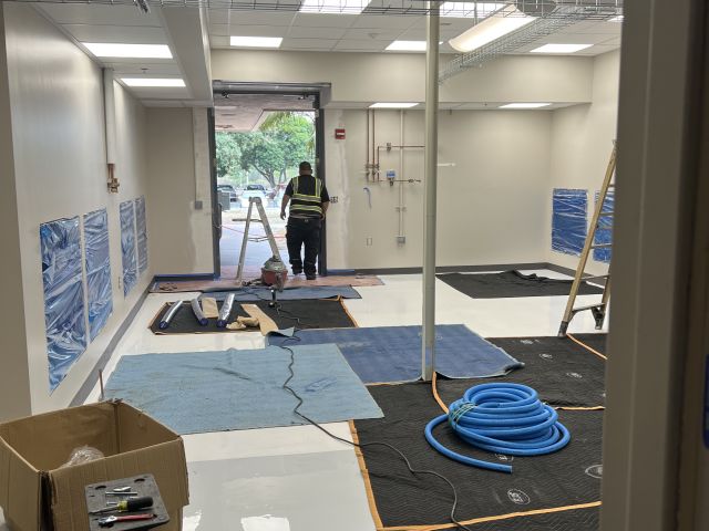 Microscope room during floor installation