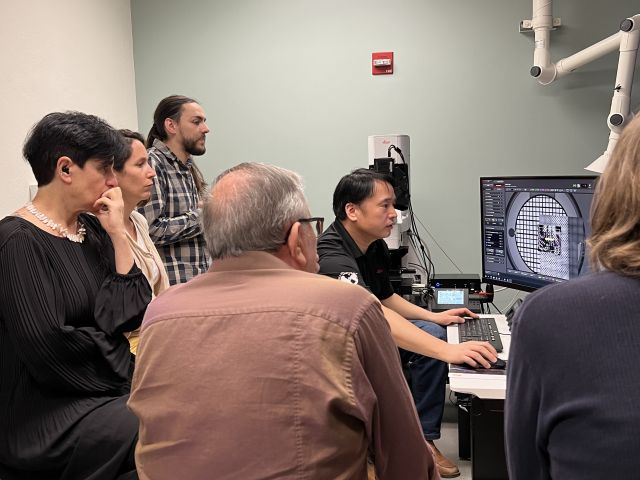 Dorit, Peter, Cecile Sauvanet, Armel Bezault, and David DeRosier view the STELLARIS 5