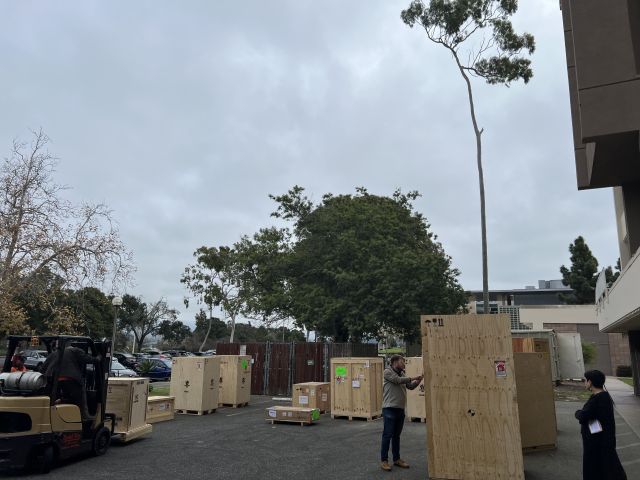 Unloading the truck into the parking lot