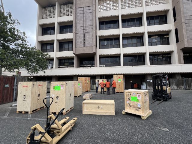 Unloading the truck into the parking lot